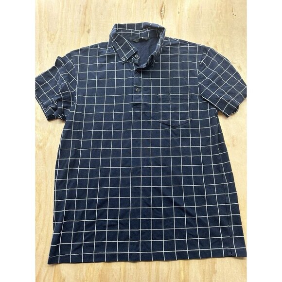 Uniqlo Men’s Polo Checked Medium Blue Pocket Cotton Blend Preppy - Picture 1 of 5